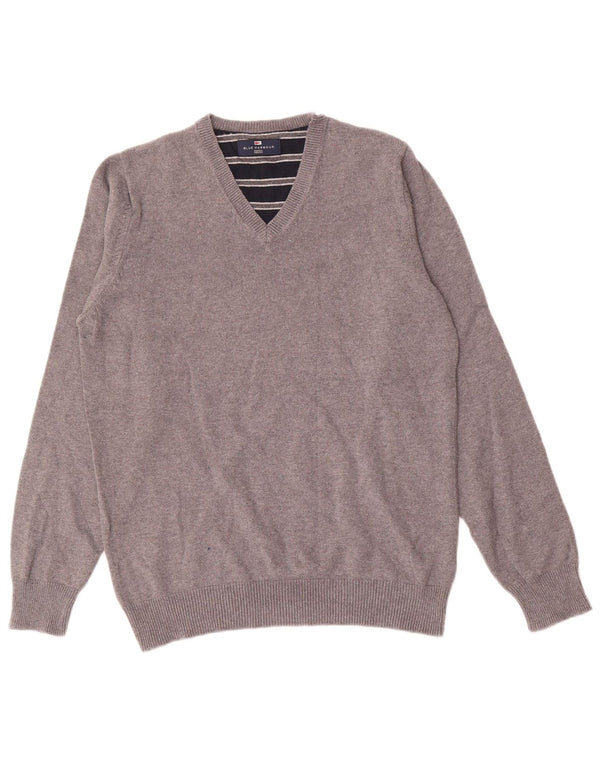 Marks & Spencer Mens V-Neck Jumper Sweater Small Grey Cotton