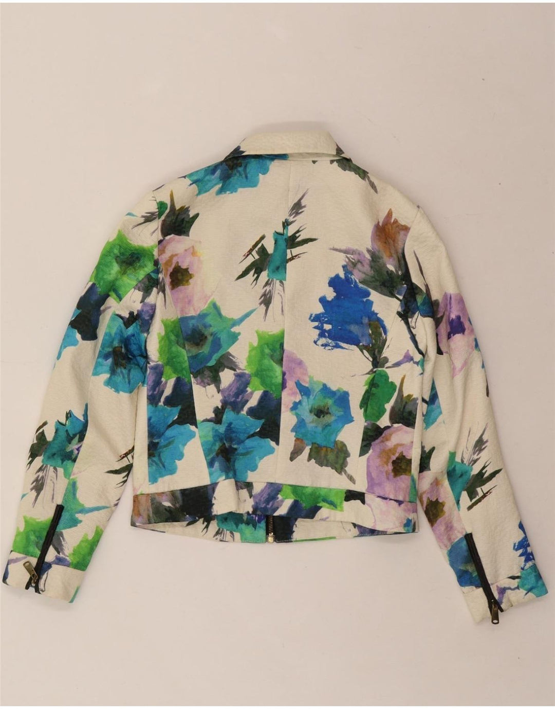 ZARA Womens Bomber Jacket UK 6 XS Blue Floral Acetate Vintage Zara and Second-Hand Zara from Messina Hembry 