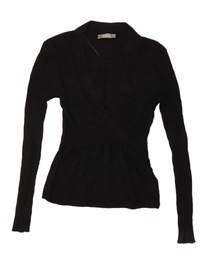 OASIS Womens V-Neck Jumper Sweater UK 12 Medium Black Viscose Vintage Oasis and Second-Hand Oasis from Messina Hembry 
