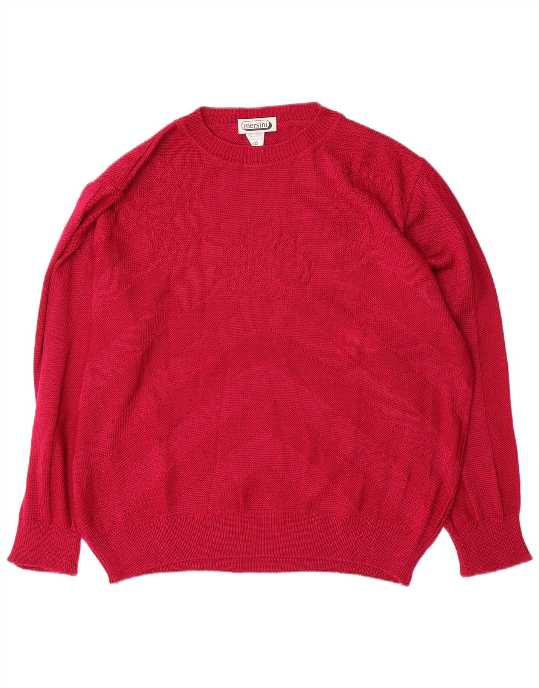 Vintage damski sweter oversize z okrągłym dekoltem IT 46, duży czerwony jodełka