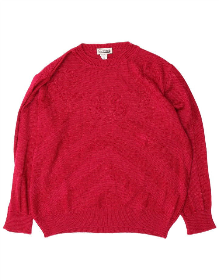 Vintage damski sweter oversize z okrągłym dekoltem IT 46, duży czerwony jodełka