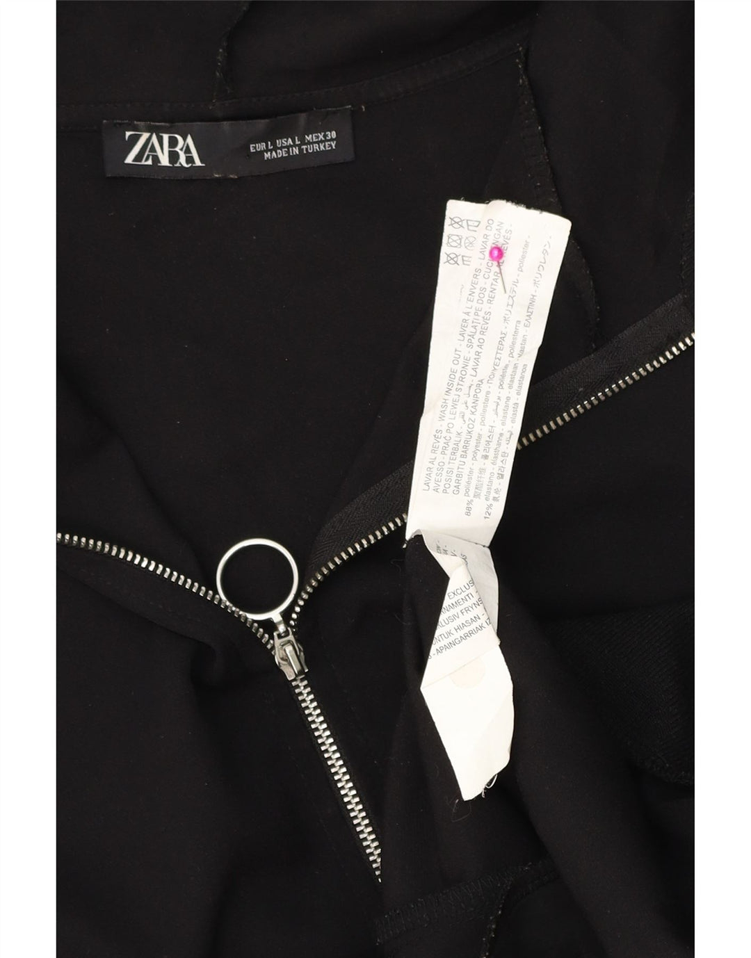 Damski sweter oversize z kapturem i zamkiem ZARA UK 16, duży, czarny poliester