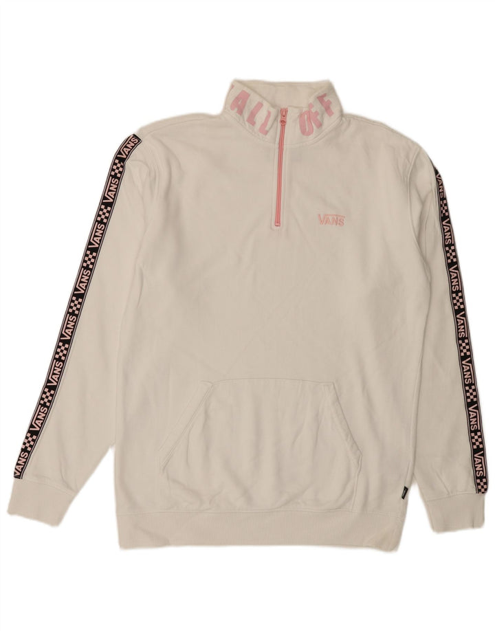 Męski sweter VANS z grafiką i zamkiem błyskawicznym, średni, biały, bawełniany
