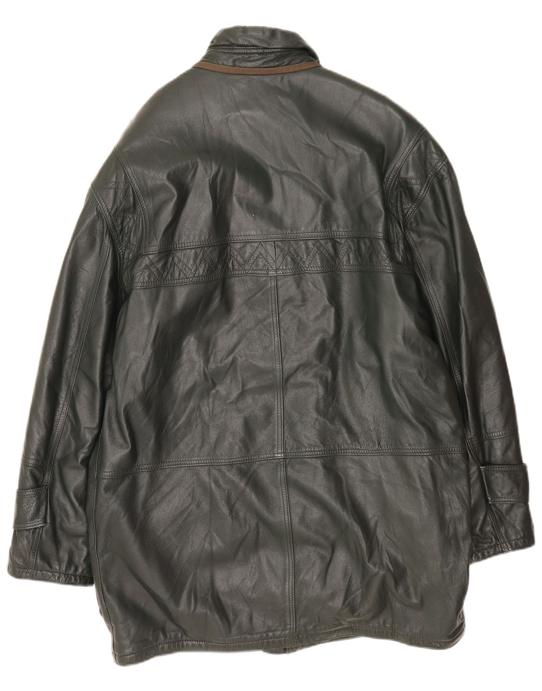 Vintage męski płaszcz skórzany UK 40, duża, zielona skóra