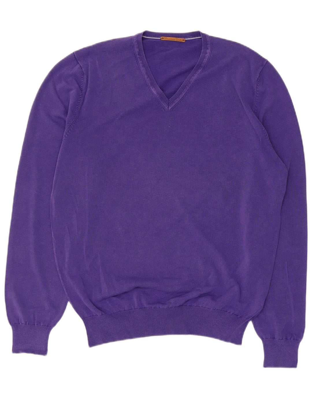 Męski sweter Massimo Dutti z dekoltem w kształcie litery V, średniofioletowy, bawełniany