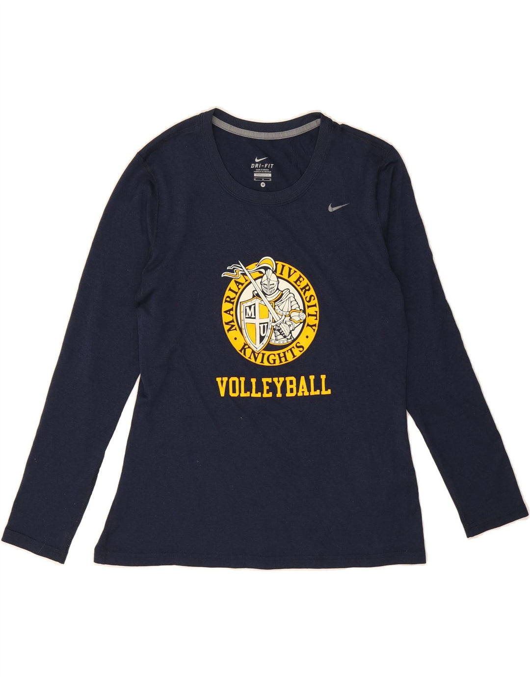 NIKE Womens Dri Fit Graphic Top Long Sleeve UK 14 Medium Navy Blue Vintage Nike and Second-Hand Nike from Messina Hembry 