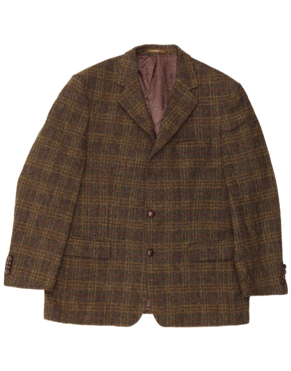 Męska marynarka zapinana na 2 guziki Harris Tweed UK 46 3XL Khaki Sprawdź dziewiczą wełnę