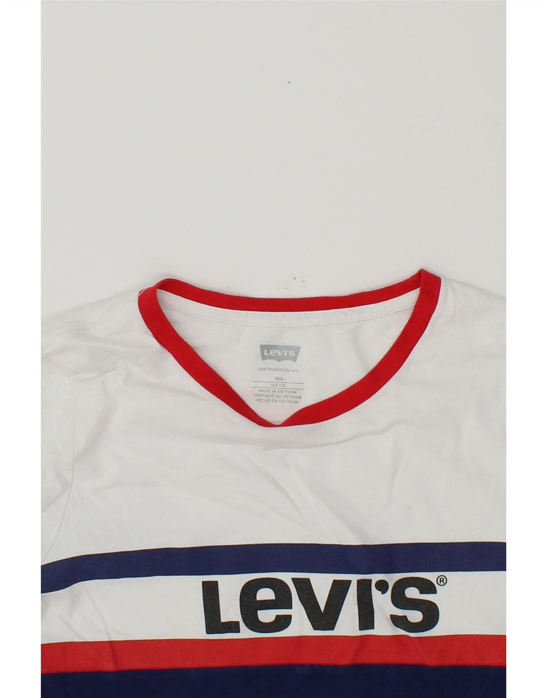 LEVI'S Boys Graphic Top Long Sleeve 15-16 Years White Colourblock Cotton Vintage Levi's and Second-Hand Levi's from Messina Hembry 