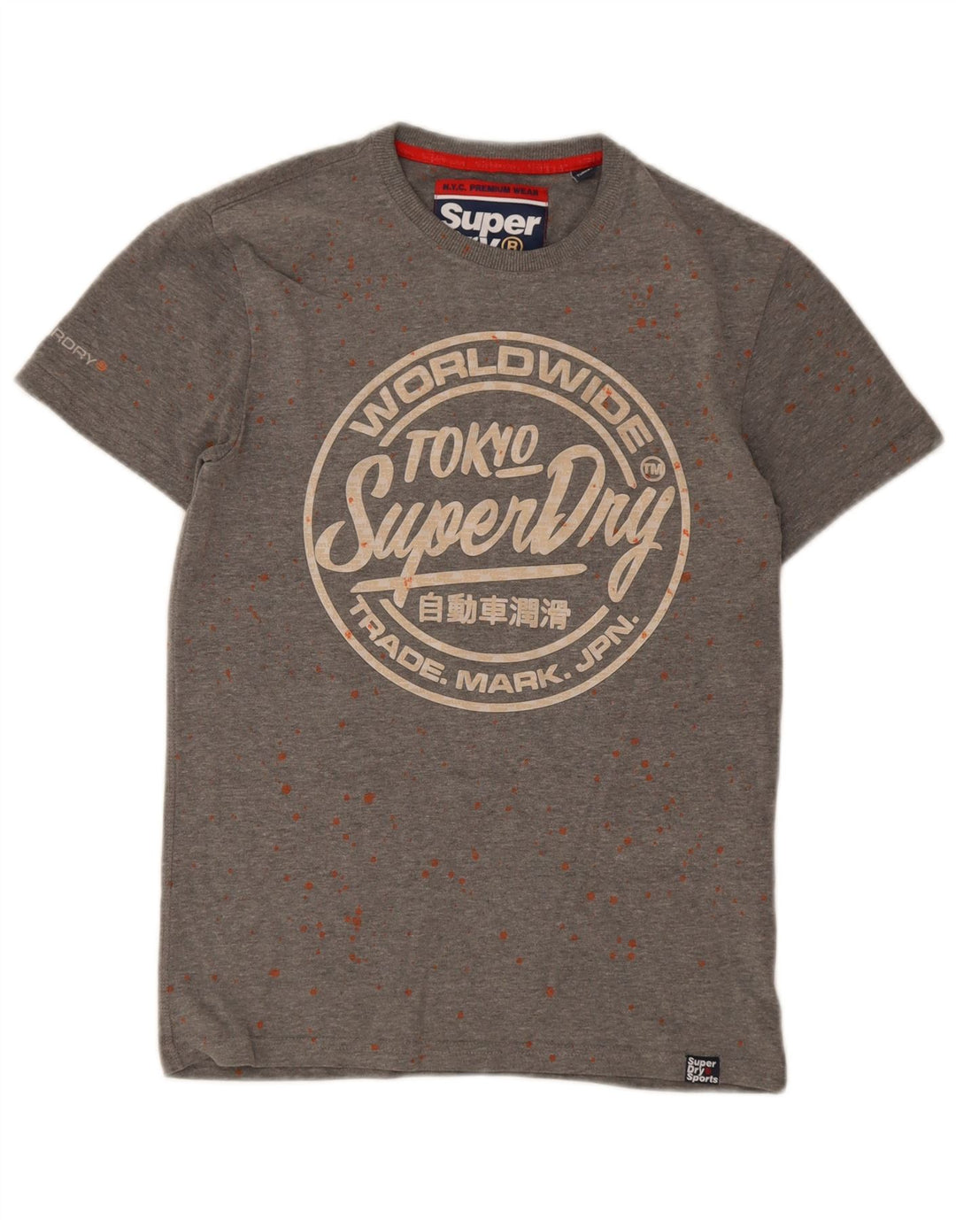 Męski T-shirt z grafiką Superdry, mały, szary, bawełniany w cętki