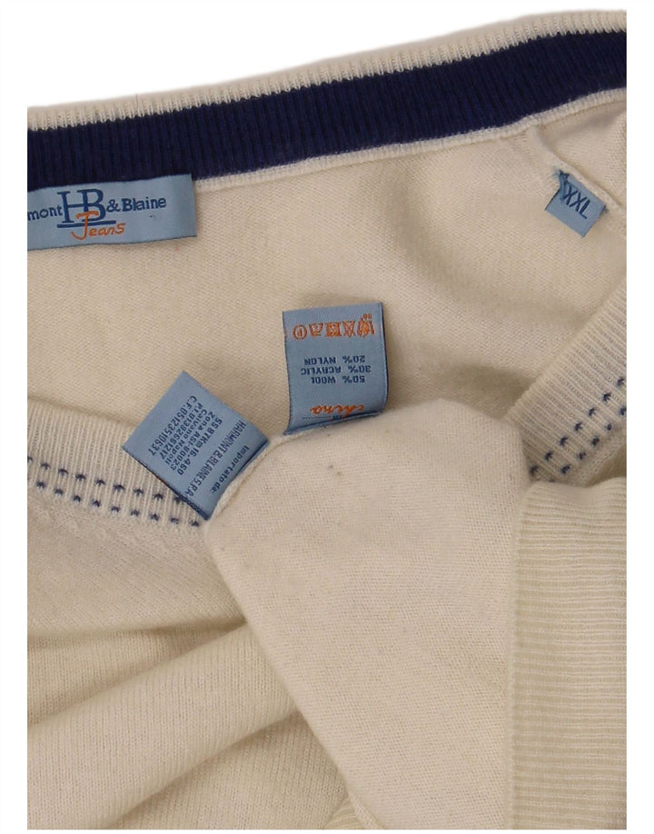 HARMONT & BLAINE Męski sweter z dekoltem w kształcie litery V, 2XL, biała wełna