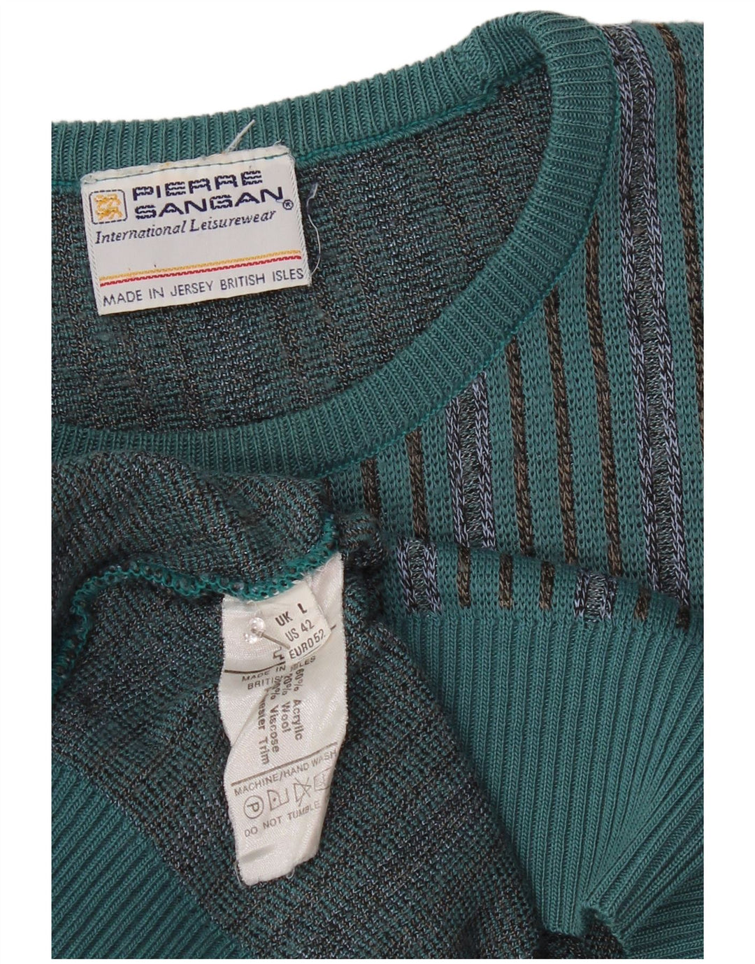 PIERRE SANGAN Męski sweter z okrągłym dekoltem, duże, akrylowe niebieskie paski