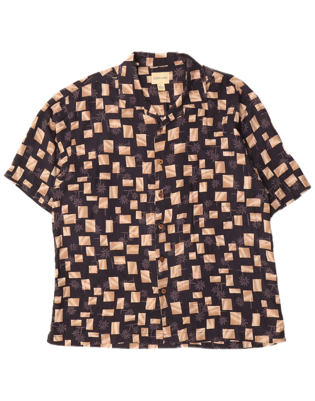 Męska koszula z krótkim rękawem Joseph & Feiss, duża, czarna, z geometrycznego jedwabiu