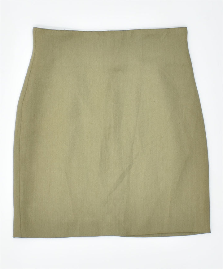 VINTAGE Womens Straight Skirt IT 42 Medium W30 Khaki Polyester | Vintage | Thrift | Second-Hand | Used Clothing | Messina Hembry 